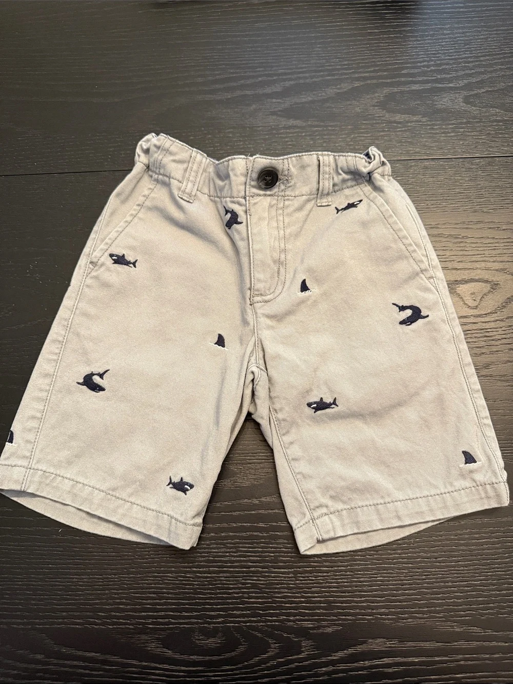 Gymboree Light Gray Shorts with Navy Shark Embroidery